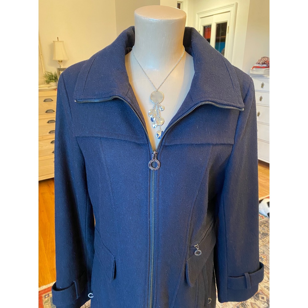 Calvin Klein Women's Navy Wool Blend Zip Front Trench Coat Jacket Size 10‎ - Picture 2 of 16